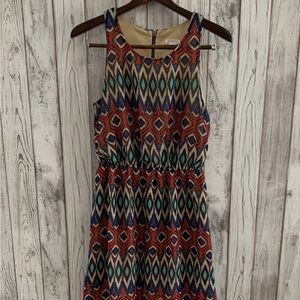 Aztec Southwestern Native Western Geometric Design Mini Sleeveless Dress Small